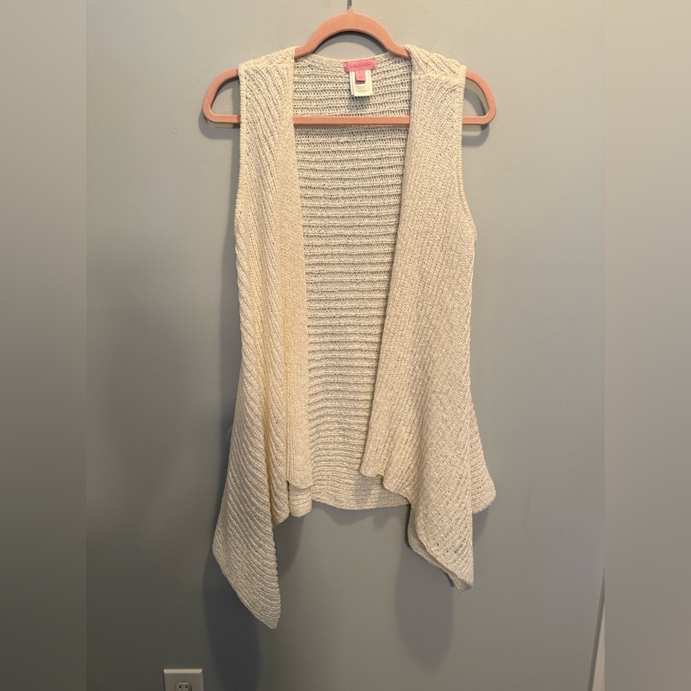 Lilly Pulitzer Cream Open Front Vest Cardigan Large